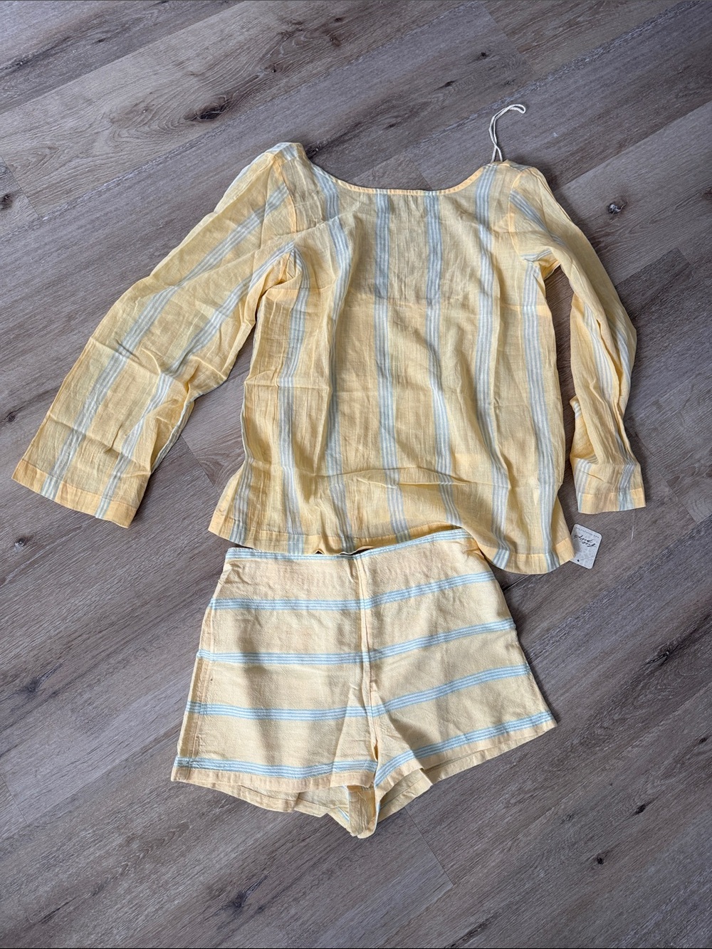 Free People Yellow & Light Blue Striped Top and Shorts Set